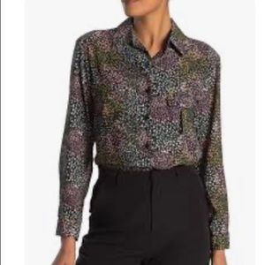 Pleione Floral Double Pocket Long Sleeve Blouse